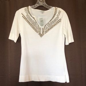 Cache Sequined 1/4 sleeve Sweater Top Size Small NWT